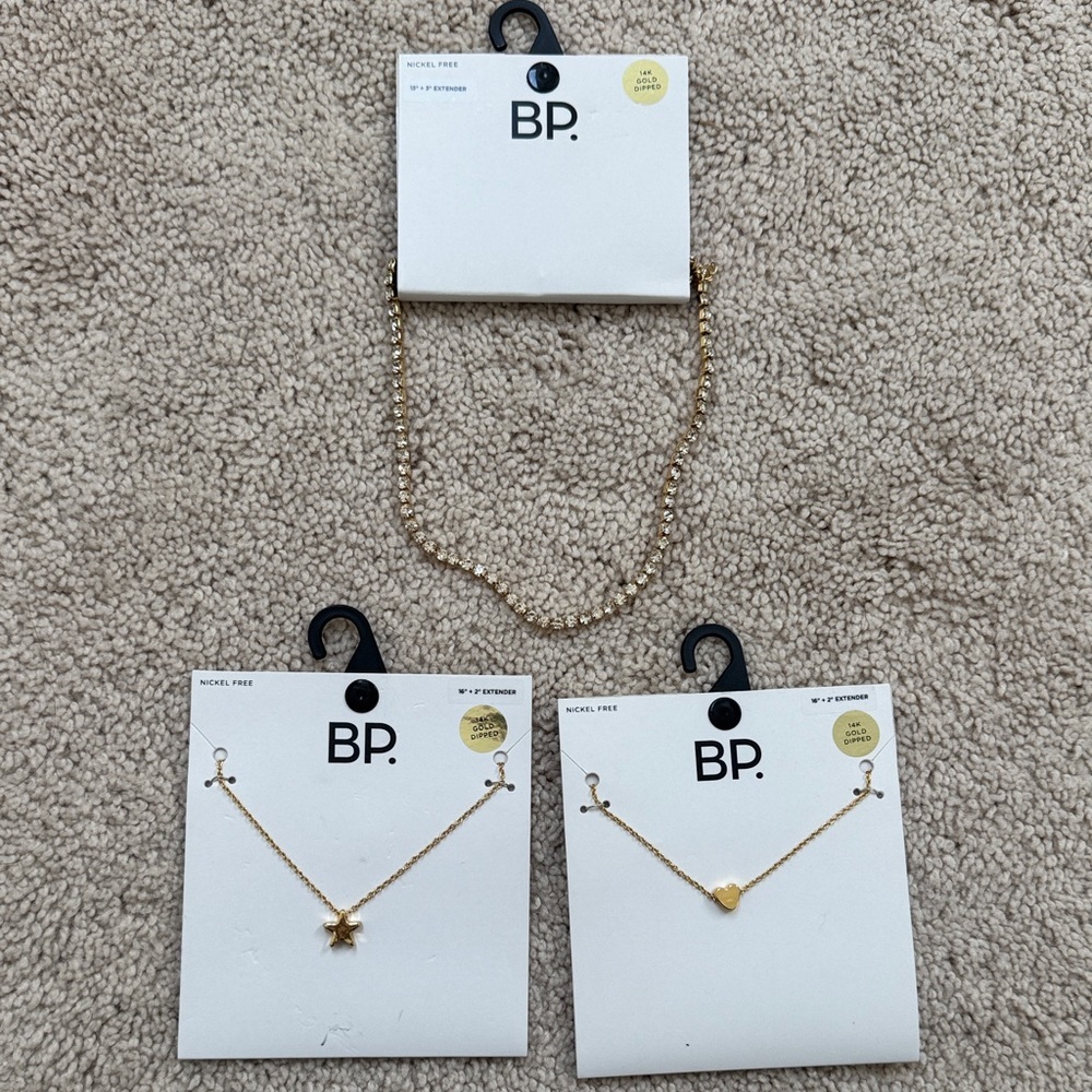 bp Gold-Tone Layered Necklace Set with Star and Heart Charms